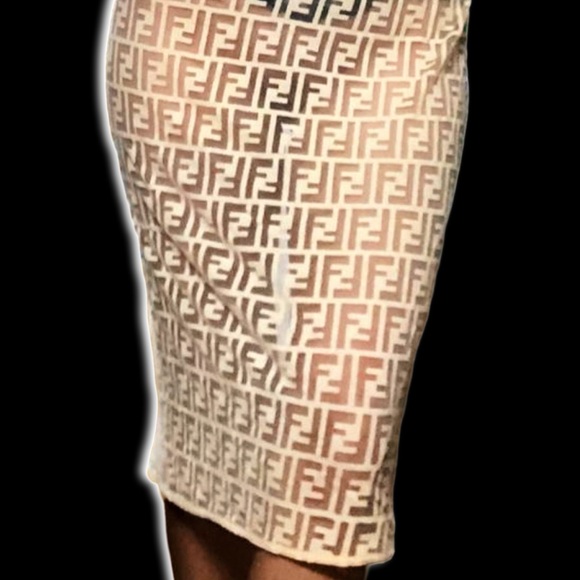 Vintage Fendi Monogram Logo FF Zucca Dress (nude) Sheer Nylon Lace - Picture 13 of 15